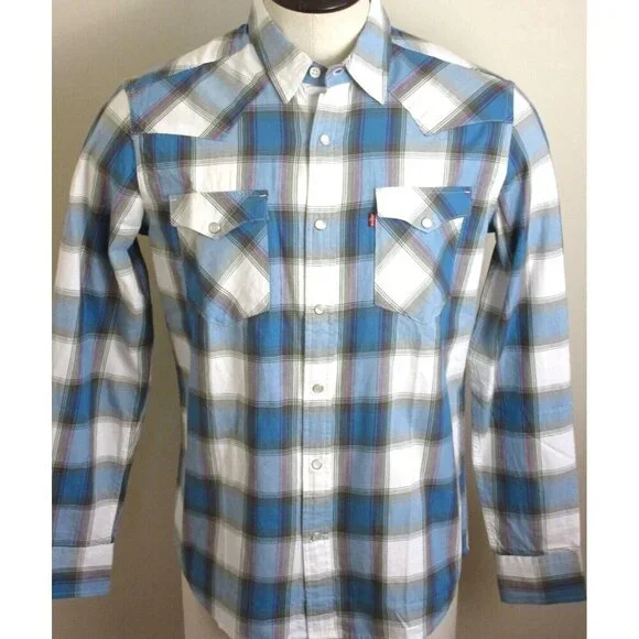 Levi's Men's The Western Snap Front Plaid Blue Purple Cotton Shirt Classic NWT - Picture 5 of 8